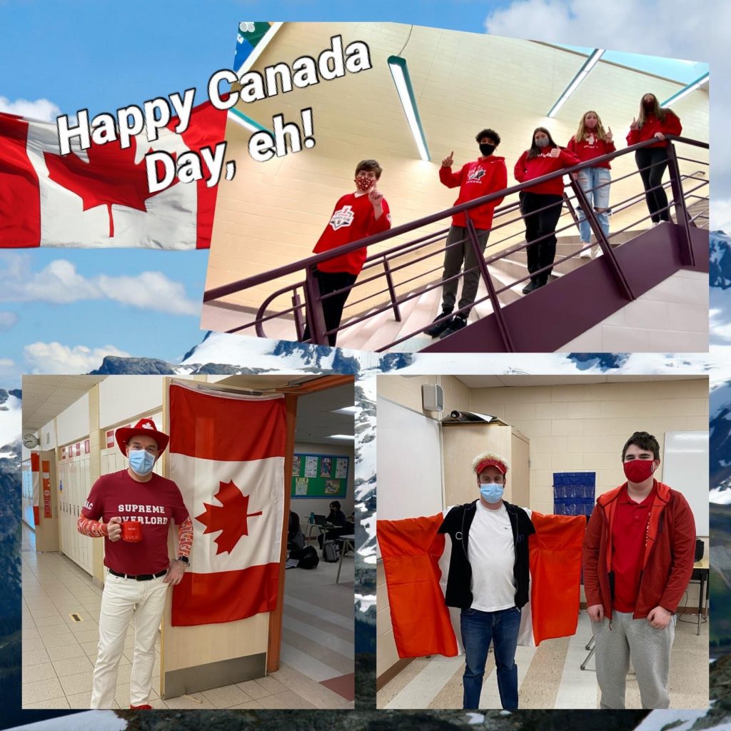 students in Canadian colours